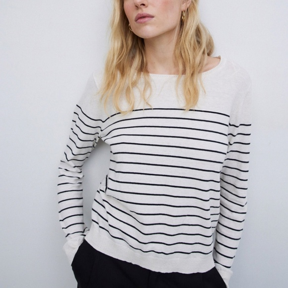 Yerse Basic Mustard Yellow Striped Organic Cotton Sweater Size S - Picture 8 of 8